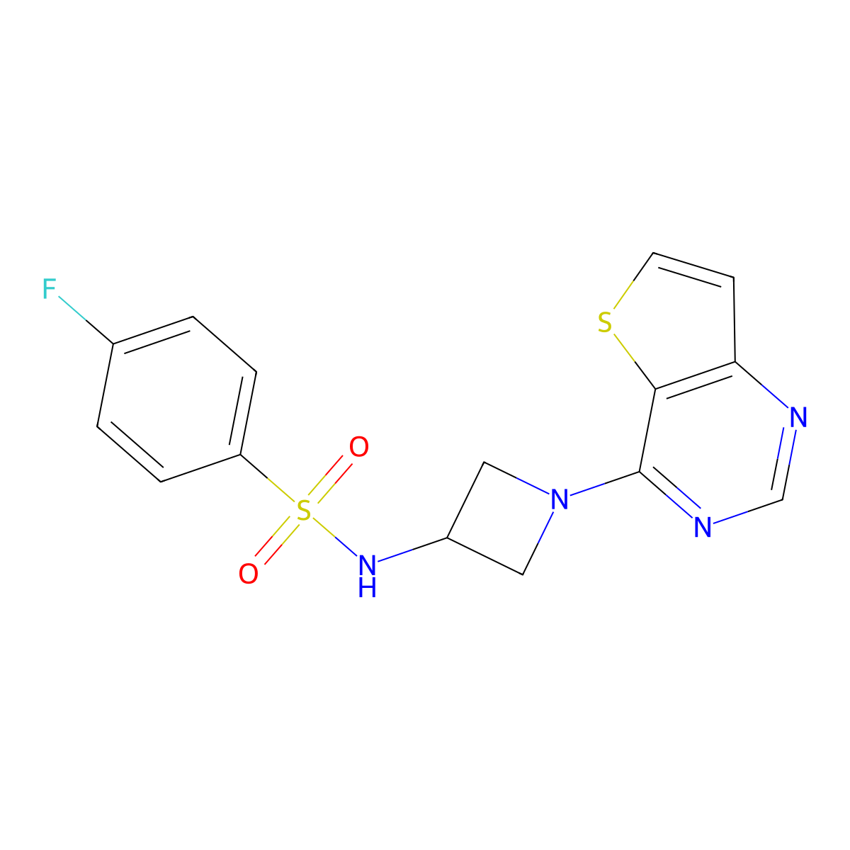 4-fluoro-N-(1-{thieno[3,2-d]pyrimidin-4-yl}azetidin-3-yl)benzene-1-sulfonamide molecular structure, CAS 2415631-78-4