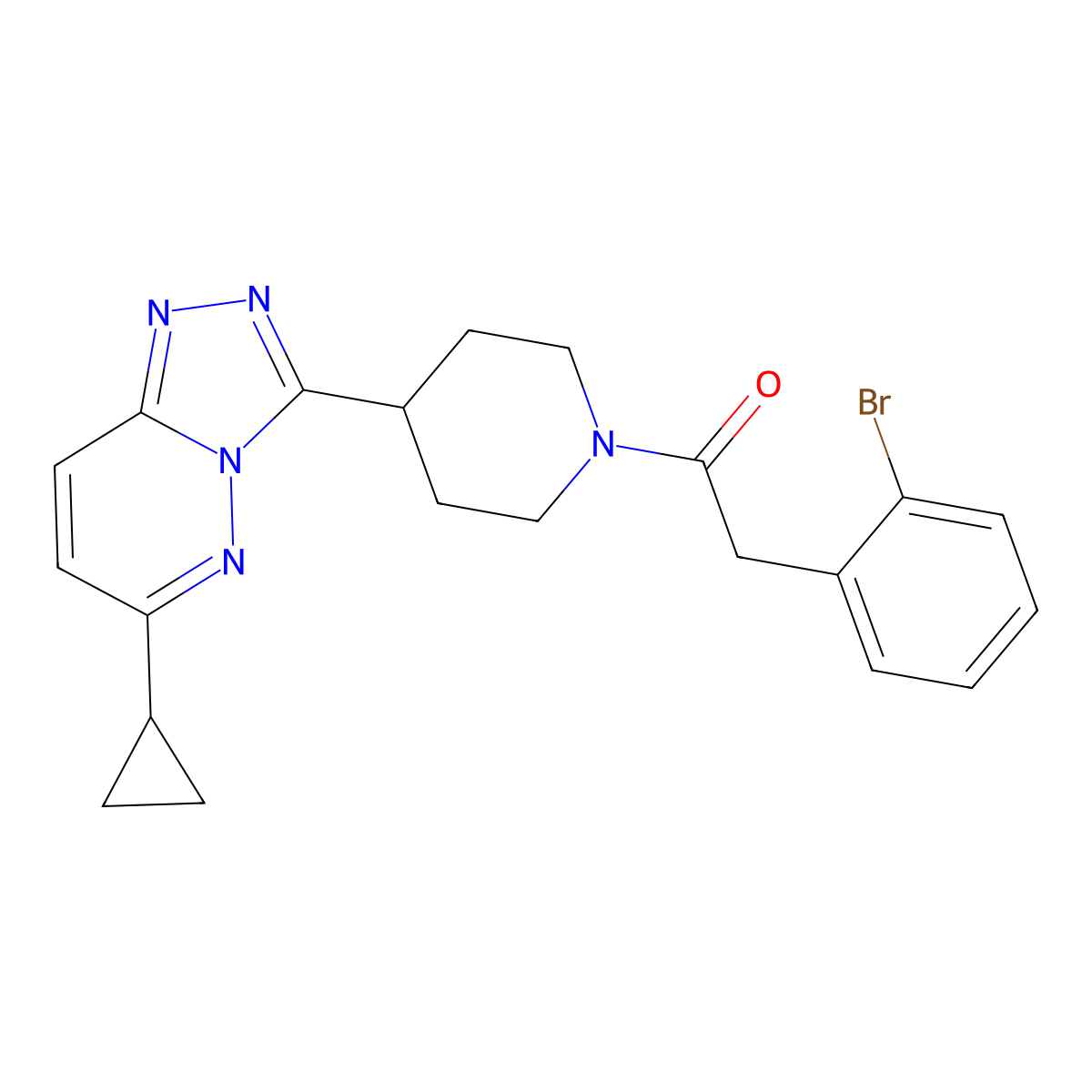 2-(2-Bromophenyl)-1-(4-{6-cyclopropyl-[1,2,4]triazolo[4,3-b]pyridazin-3-yl}piperidin-1-yl)ethan-1-one molecular structure, CAS 2415631-79-5