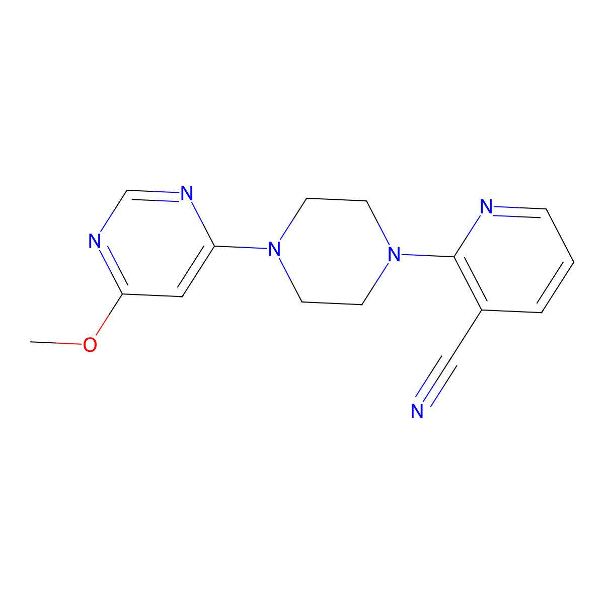 2-[4-(6-Methoxypyrimidin-4-yl)piperazin-1-yl]pyridine-3-carbonitrile molecular structure, CAS 2415631-82-0