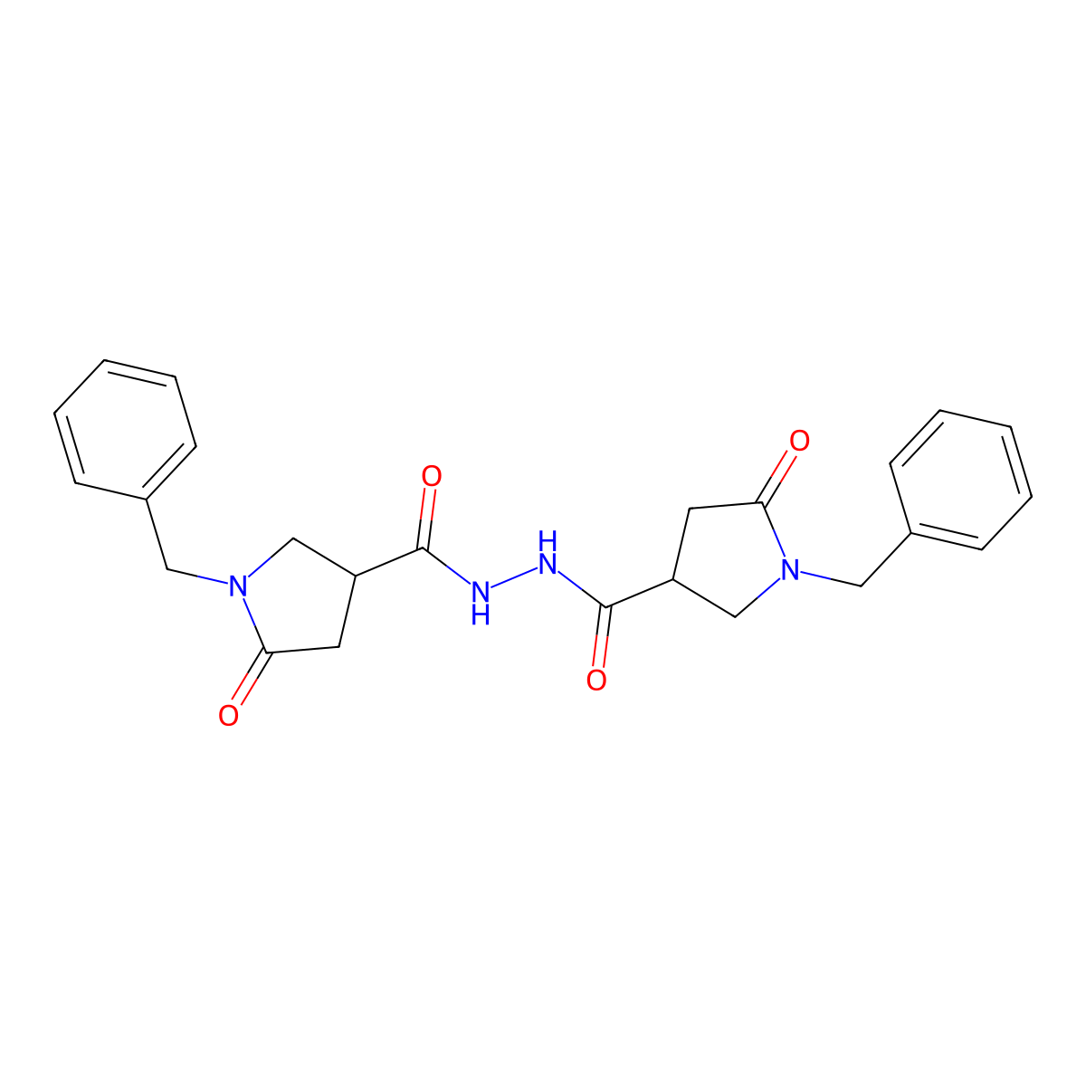 1-benzyl-N'-(1-benzyl-5-oxopyrrolidine-3-carbonyl)-5-oxopyrrolidine-3-carbohydrazide molecular structure, CAS 2415631-83-1