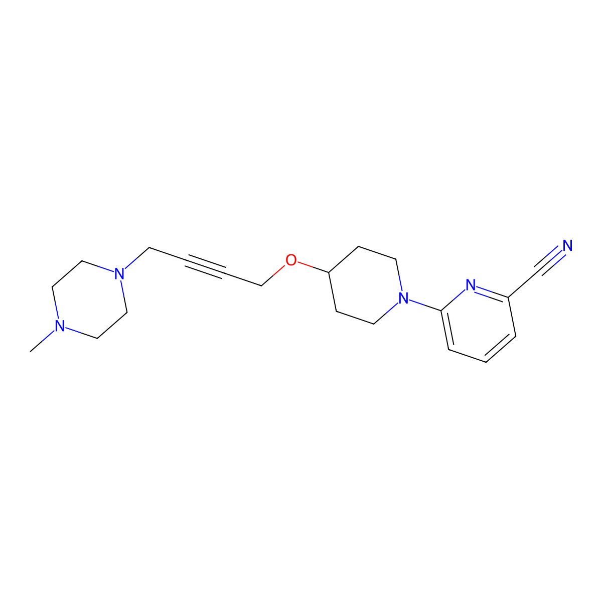 6-(4-{[4-(4-Methylpiperazin-1-yl)but-2-yn-1-yl]oxy}piperidin-1-yl)pyridine-2-carbonitrile molecular structure, CAS 2415631-92-2
