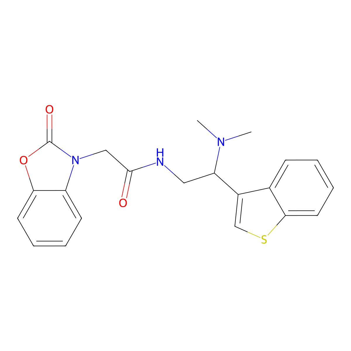 N-[2-(1-benzothiophen-3-yl)-2-(dimethylamino)ethyl]-2-(2-oxo-2,3-dihydro-1,3-benzoxazol-3-yl)acetamide molecular structure, CAS 2415631-98-8