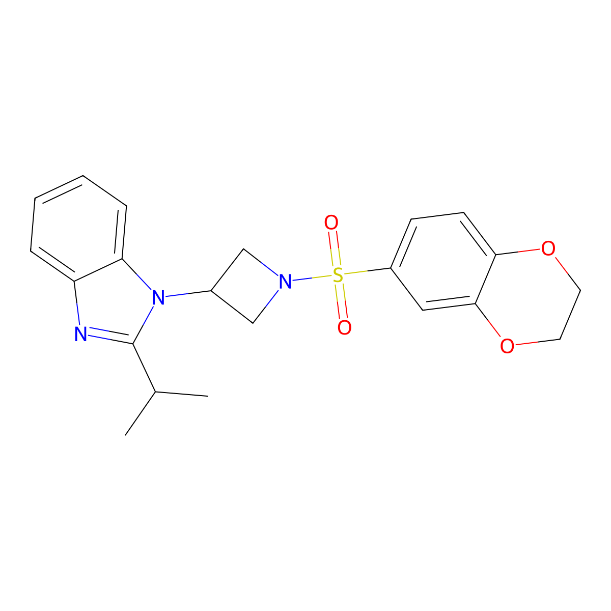 1-[1-(2,3-dihydro-1,4-benzodioxine-6-sulfonyl)azetidin-3-yl]-2-(propan-2-yl)-1H-1,3-benzodiazole molecular structure, CAS 2415632-00-5