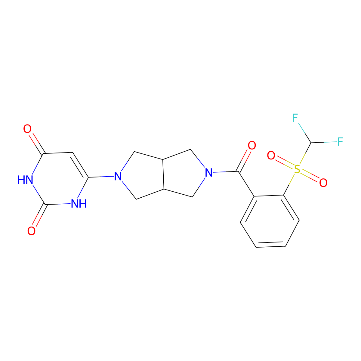 6-[5-(2-Difluoromethanesulfonylbenzoyl)-octahydropyrrolo[3,4-c]pyrrol-2-yl]-1,2,3,4-tetrahydropyrimidine-2,4-dione molecular structure, CAS 2415632-01-6