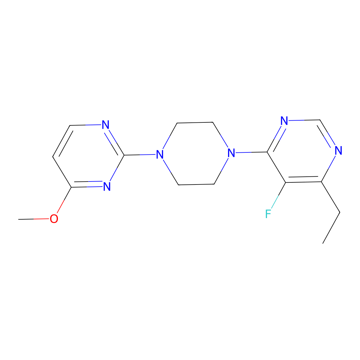 4-Ethyl-5-fluoro-6-[4-(4-methoxypyrimidin-2-yl)piperazin-1-yl]pyrimidine molecular structure, CAS 2415632-07-2