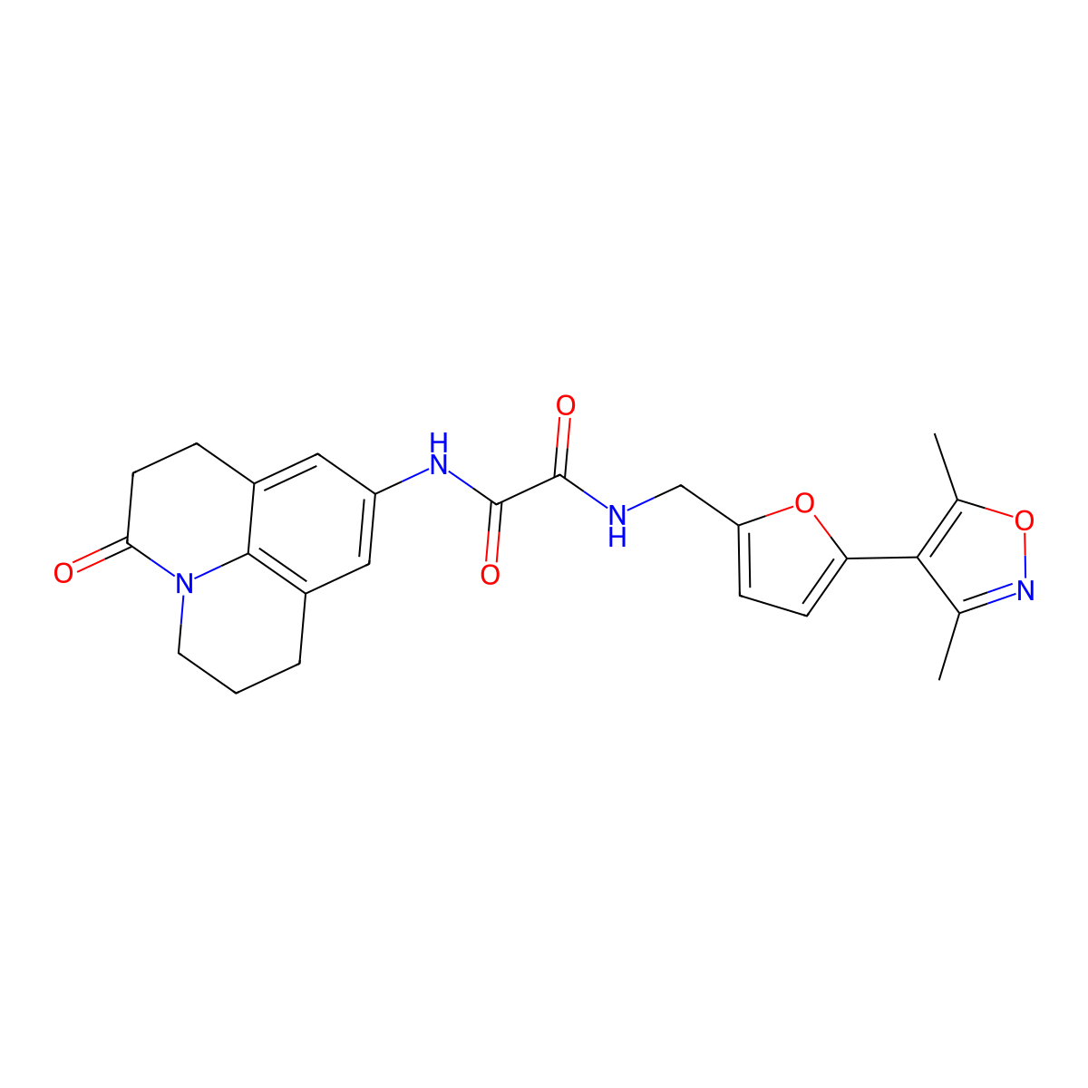 N-{[5-(3,5-dimethyl-1,2-oxazol-4-yl)furan-2-yl]methyl}-N'-{2-oxo-1-azatricyclo[7.3.1.0^{5,13}]trideca-5,7,9(13)-trien-7-yl}ethanediamide molecular structure, CAS 2415632-10-7