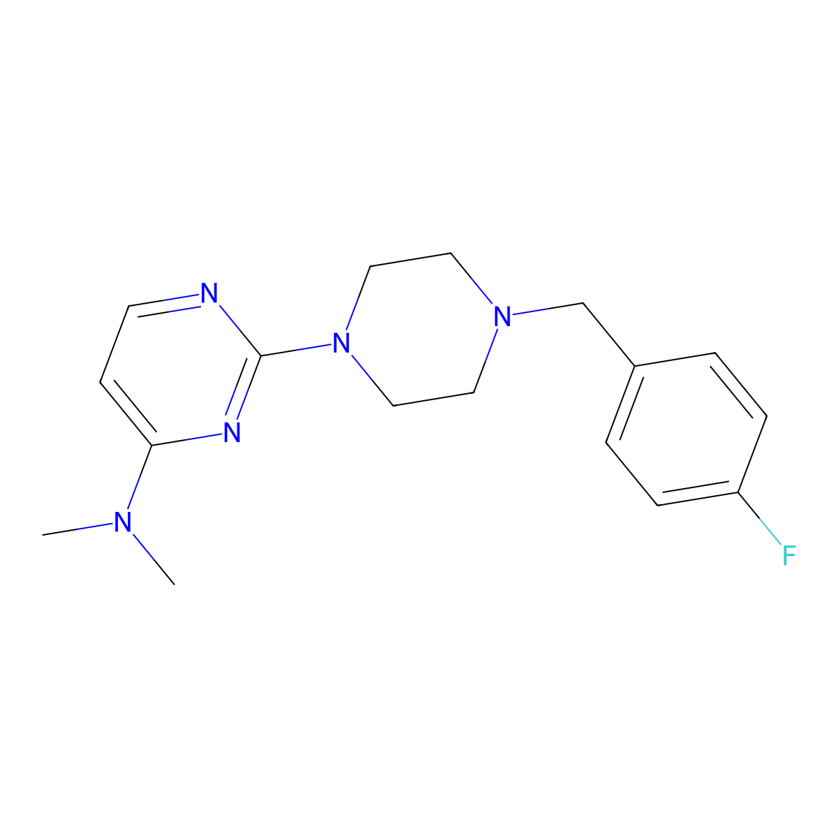 2-{4-[(4-fluorophenyl)methyl]piperazin-1-yl}-N,N-dimethylpyrimidin-4-amine molecular structure, CAS 2415632-20-9