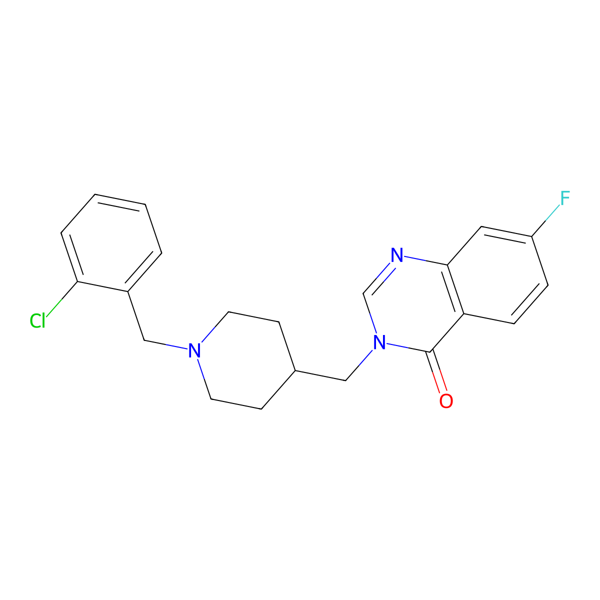 3-[[1-[(2-Chlorophenyl)methyl]piperidin-4-yl]methyl]-7-fluoroquinazolin-4-one molecular structure, CAS 2415632-22-1