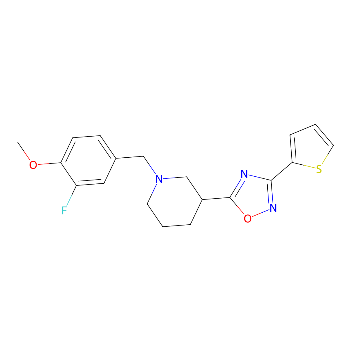 1-[(3-Fluoro-4-methoxyphenyl)methyl]-3-[3-(thiophen-2-yl)-1,2,4-oxadiazol-5-yl]piperidine molecular structure, CAS 2415632-25-4