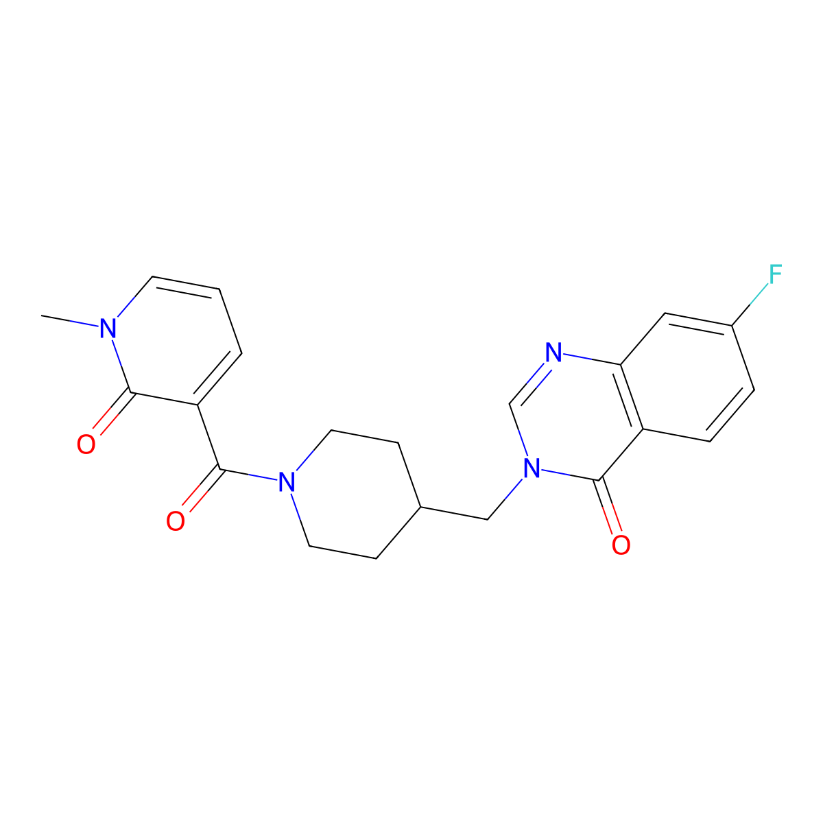 7-Fluoro-3-{[1-(1-methyl-2-oxo-1,2-dihydropyridine-3-carbonyl)piperidin-4-yl]methyl}-3,4-dihydroquinazolin-4-one molecular structure, CAS 2415632-26-5