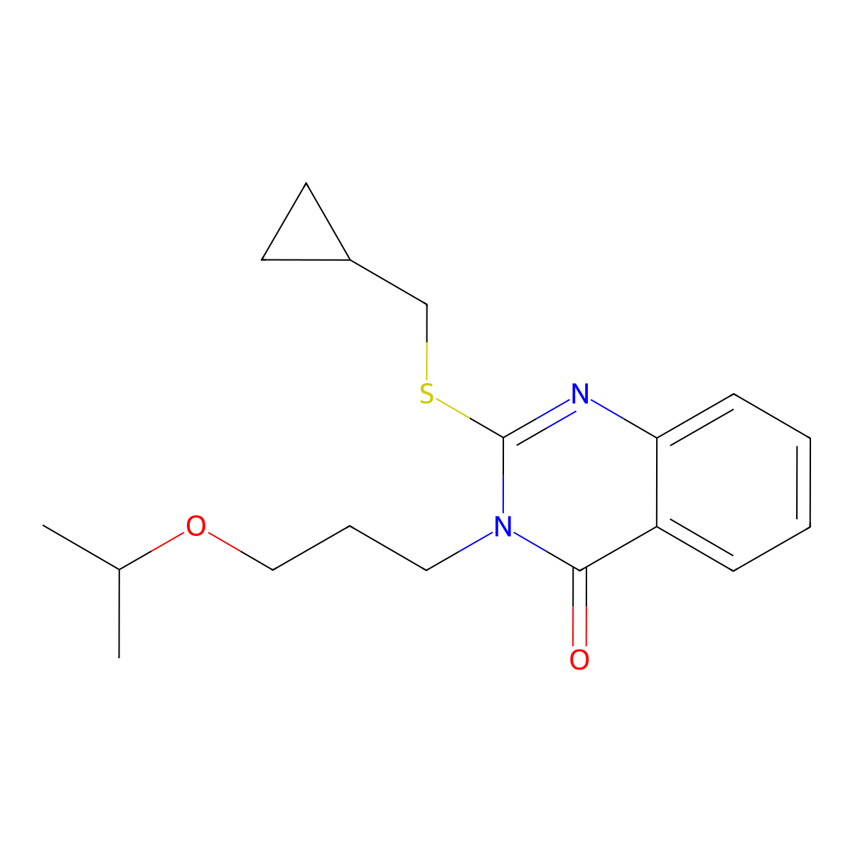 2-[(Cyclopropylmethyl)sulfanyl]-3-[3-(propan-2-yloxy)propyl]-3,4-dihydroquinazolin-4-one molecular structure, CAS 2415632-36-7