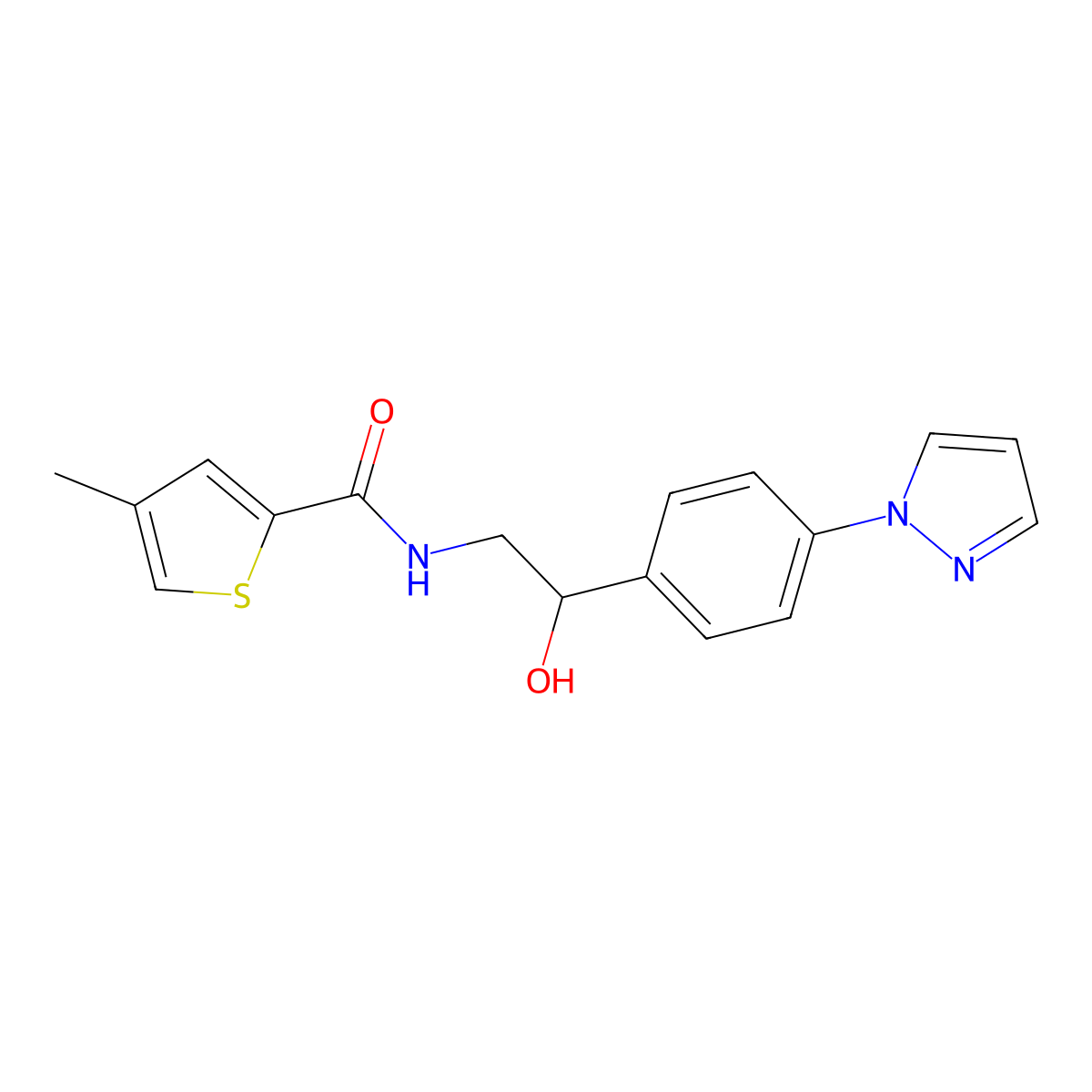 N-{2-hydroxy-2-[4-(1H-pyrazol-1-yl)phenyl]ethyl}-4-methylthiophene-2-carboxamide molecular structure, CAS 2415632-37-8