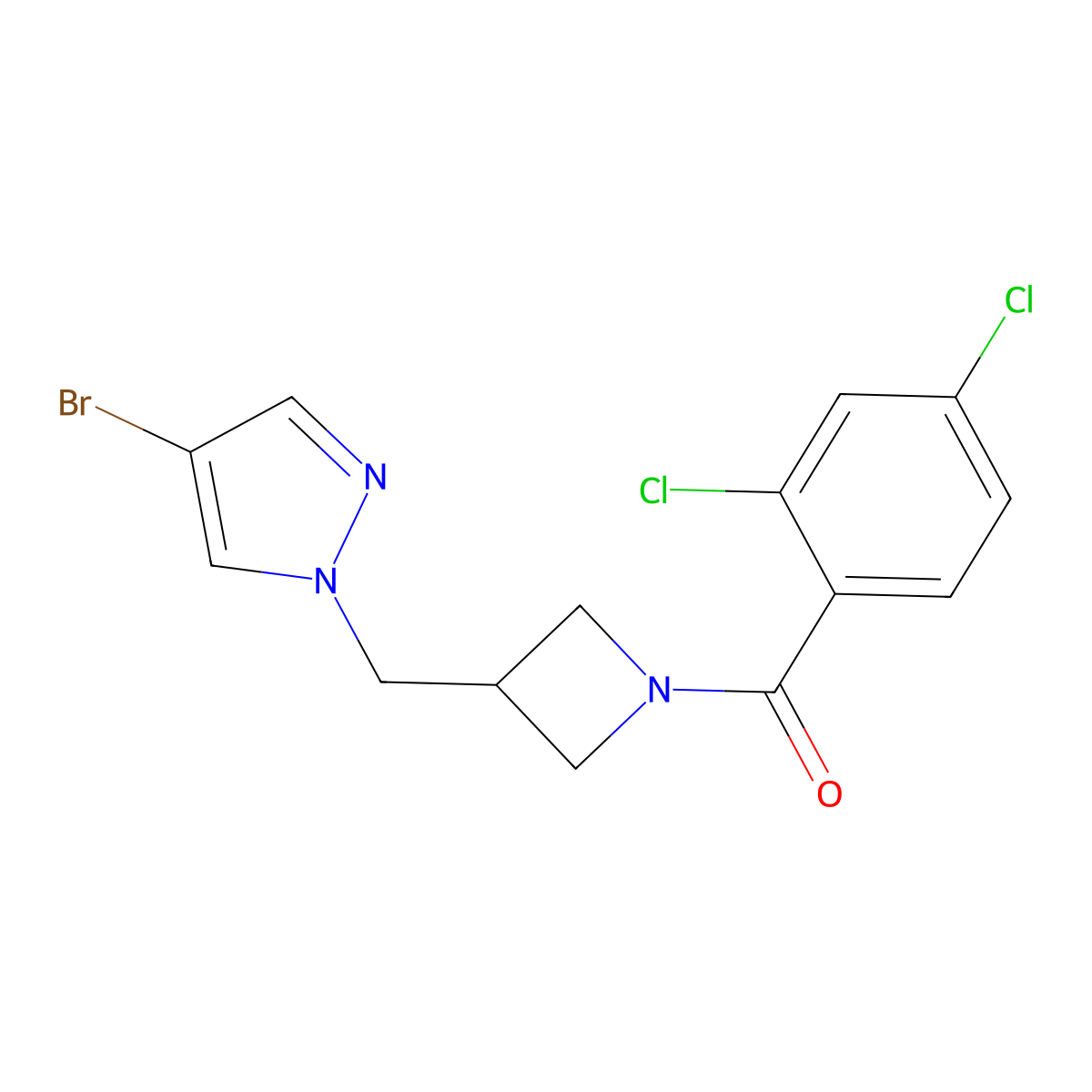4-bromo-1-{[1-(2,4-dichlorobenzoyl)azetidin-3-yl]methyl}-1H-pyrazole molecular structure, CAS 2415632-40-3