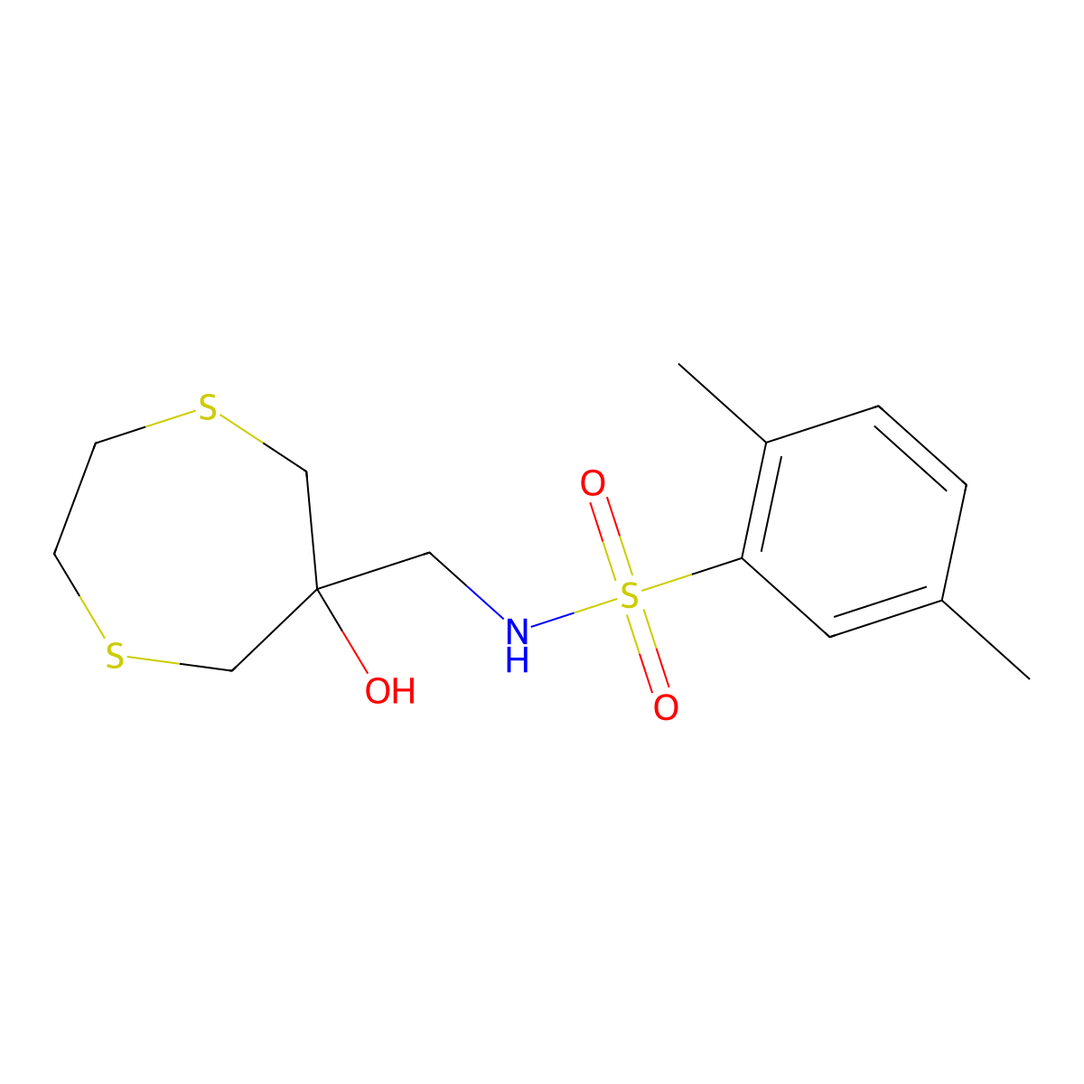 N-[(6-hydroxy-1,4-dithiepan-6-yl)methyl]-2,5-dimethylbenzene-1-sulfonamide molecular structure, CAS 2415632-51-6