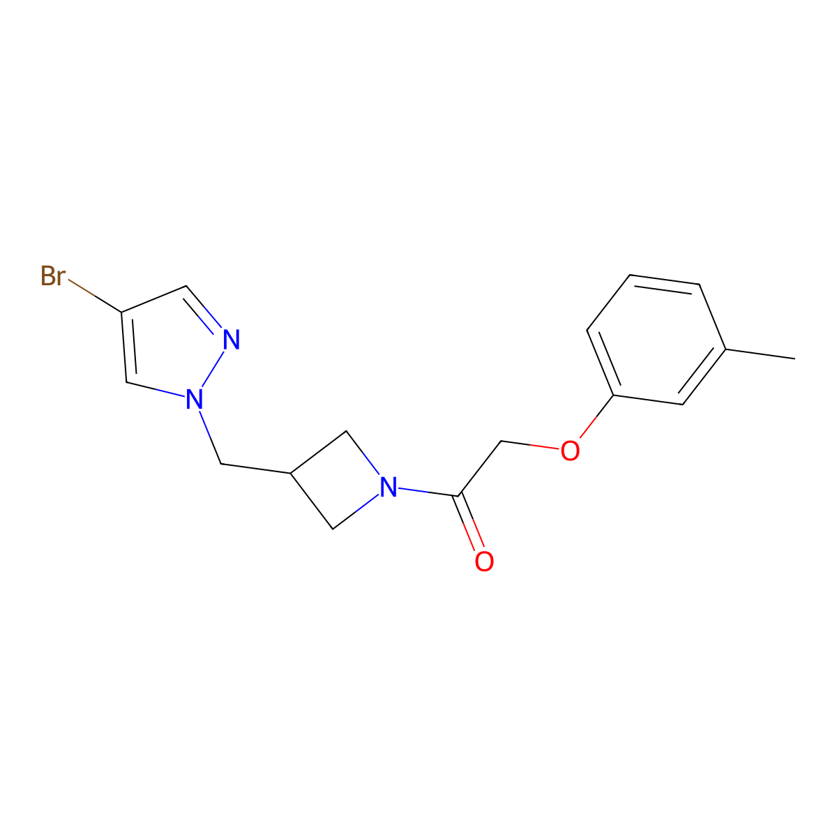 1-{3-[(4-bromo-1H-pyrazol-1-yl)methyl]azetidin-1-yl}-2-(3-methylphenoxy)ethan-1-one molecular structure, CAS 2415632-55-0