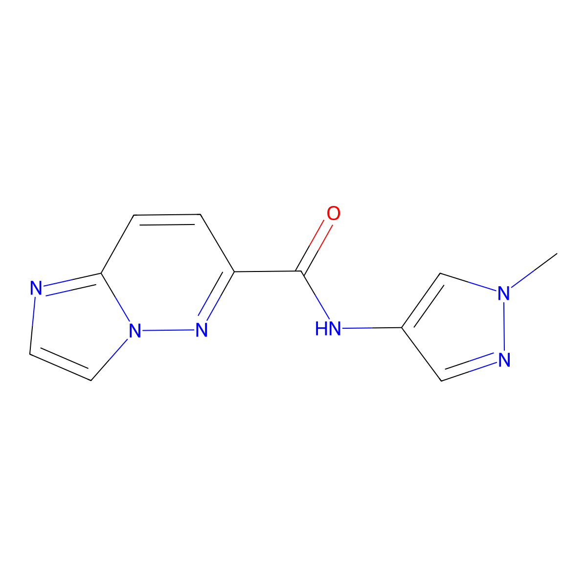 N-(1-methyl-1H-pyrazol-4-yl)imidazo[1,2-b]pyridazine-6-carboxamide molecular structure, CAS 2415632-57-2
