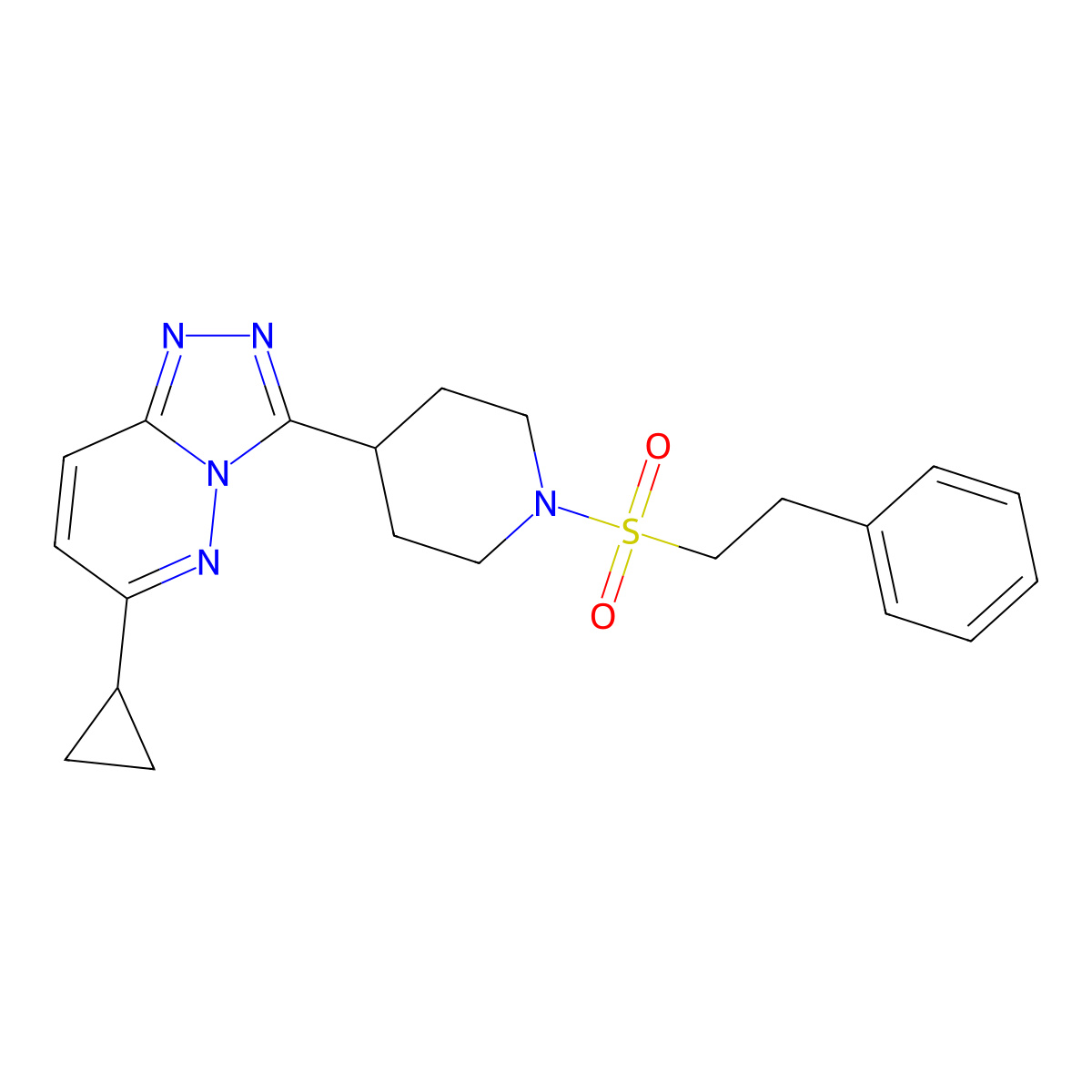 4-{6-Cyclopropyl-[1,2,4]triazolo[4,3-b]pyridazin-3-yl}-1-(2-phenylethanesulfonyl)piperidine molecular structure, CAS 2415632-58-3