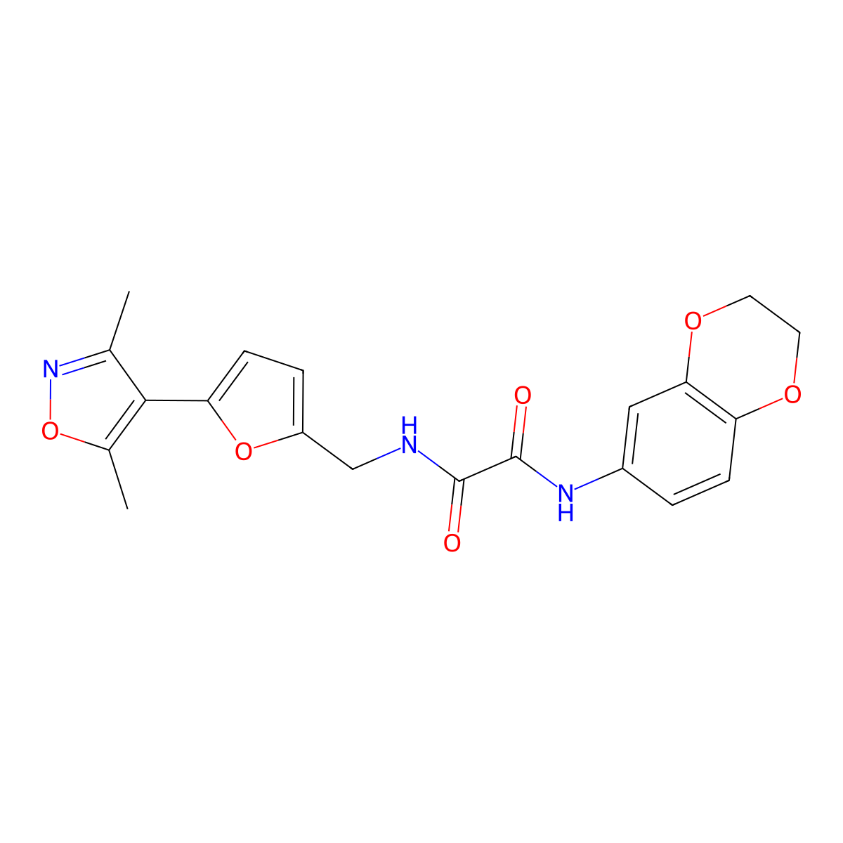 N'-(2,3-Dihydro-1,4-benzodioxin-6-yl)-N-[[5-(3,5-dimethyl-1,2-oxazol-4-yl)furan-2-yl]methyl]oxamide molecular structure, CAS 2415632-72-1