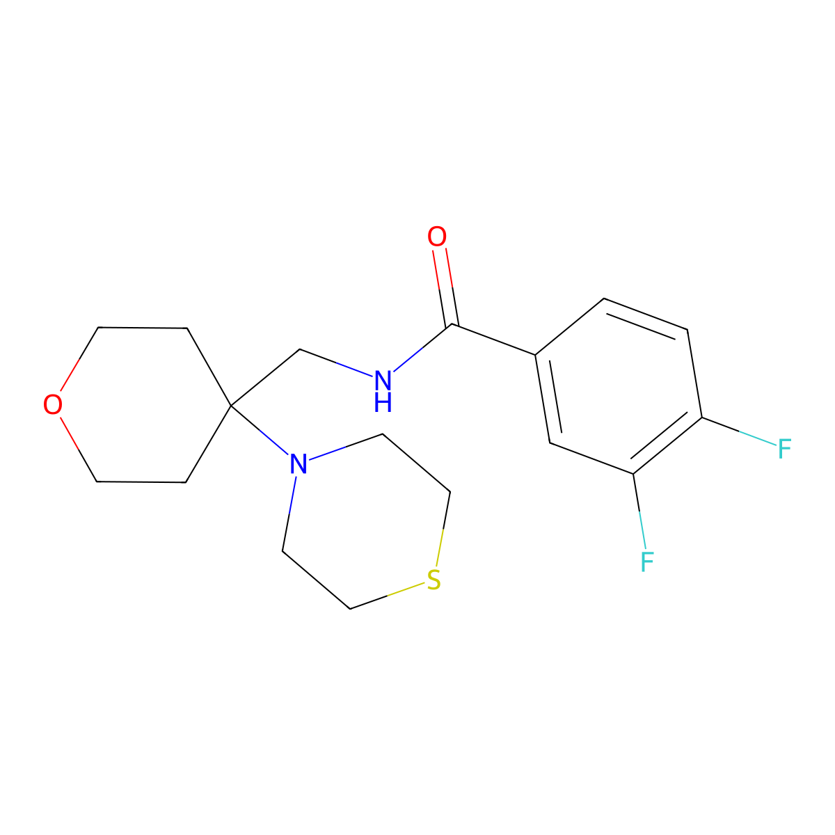 3,4-difluoro-N-{[4-(thiomorpholin-4-yl)oxan-4-yl]methyl}benzamide molecular structure, CAS 2415632-74-3