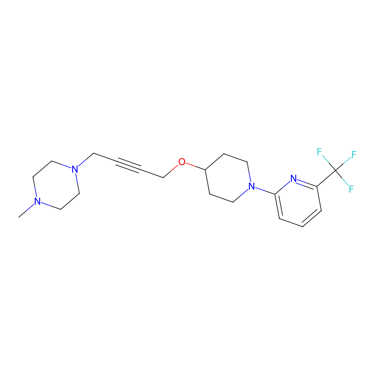 1-Methyl-4-[4-({1-[6-(trifluoromethyl)pyridin-2-yl]piperidin-4-yl}oxy)but-2-yn-1-yl]piperazine molecular structure, CAS 2415632-75-4