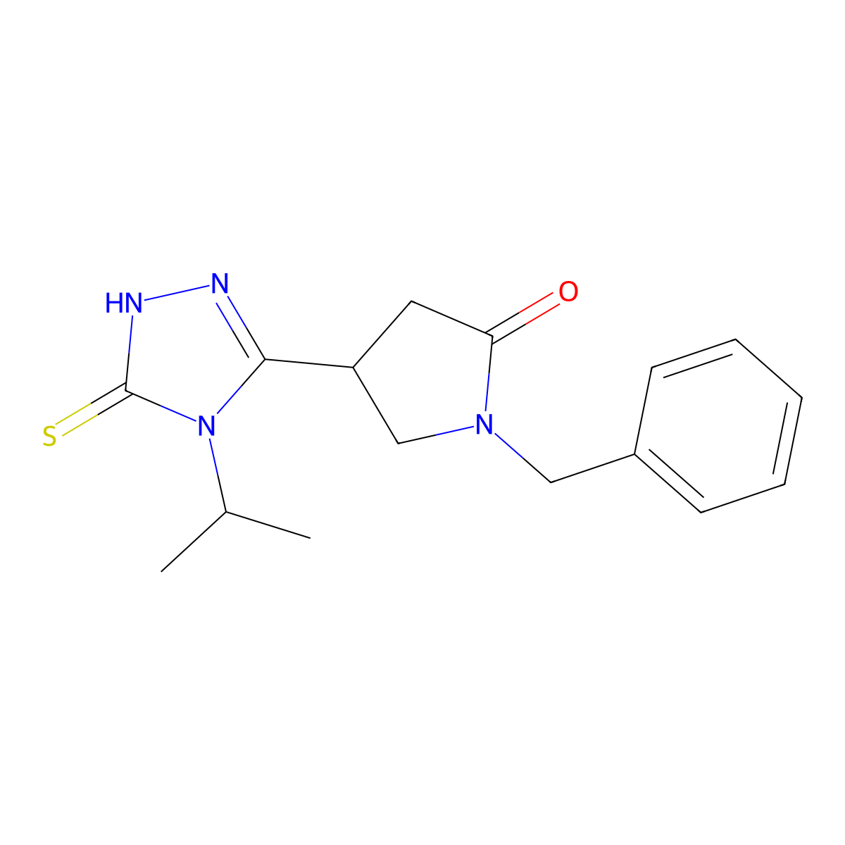 1-benzyl-4-[4-(propan-2-yl)-5-sulfanylidene-4,5-dihydro-1H-1,2,4-triazol-3-yl]pyrrolidin-2-one molecular structure, CAS 2415632-79-8