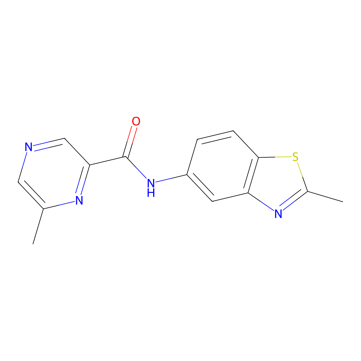 6-methyl-N-(2-methyl-1,3-benzothiazol-5-yl)pyrazine-2-carboxamide molecular structure, CAS 2415632-80-1