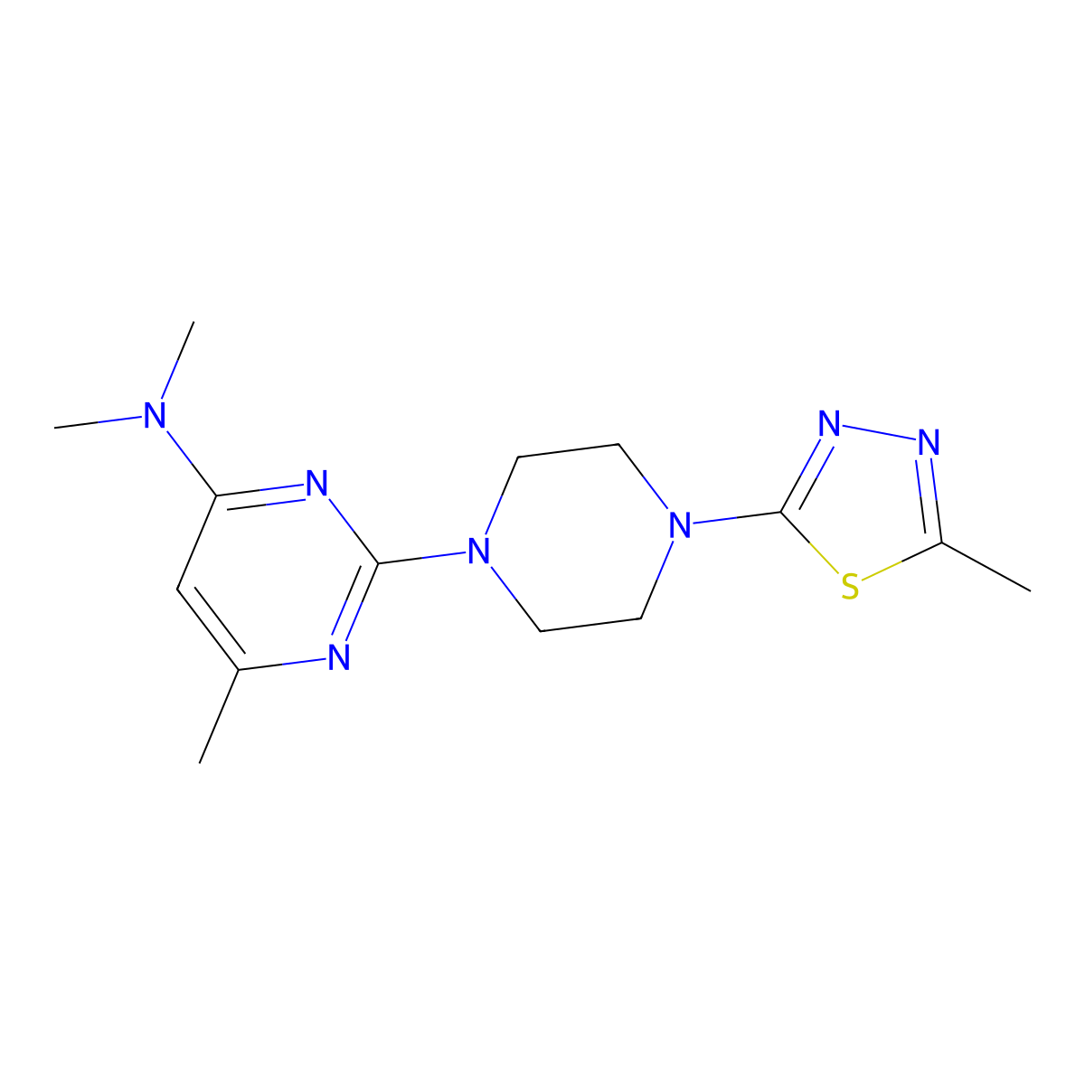 N,N,6-Trimethyl-2-[4-(5-methyl-1,3,4-thiadiazol-2-yl)piperazin-1-yl]pyrimidin-4-amine molecular structure, CAS 2415632-82-3