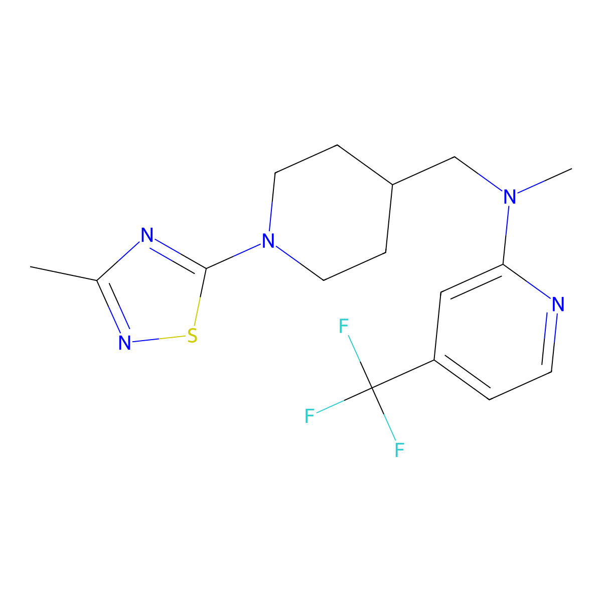 N-Methyl-N-[[1-(3-methyl-1,2,4-thiadiazol-5-yl)piperidin-4-yl]methyl]-4-(trifluoromethyl)pyridin-2-amine molecular structure, CAS 2415632-84-5