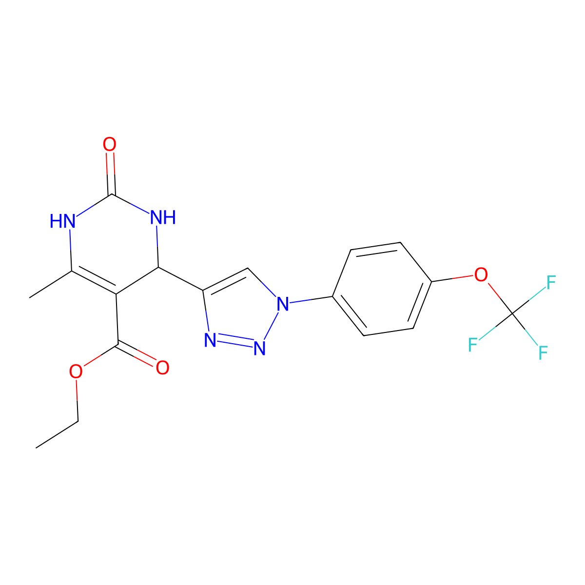 ethyl 6-methyl-2-oxo-4-{1-[4-(trifluoromethoxy)phenyl]-1H-1,2,3-triazol-4-yl}-1,2,3,4-tetrahydropyrimidine-5-carboxylate molecular structure, CAS 2415632-89-0