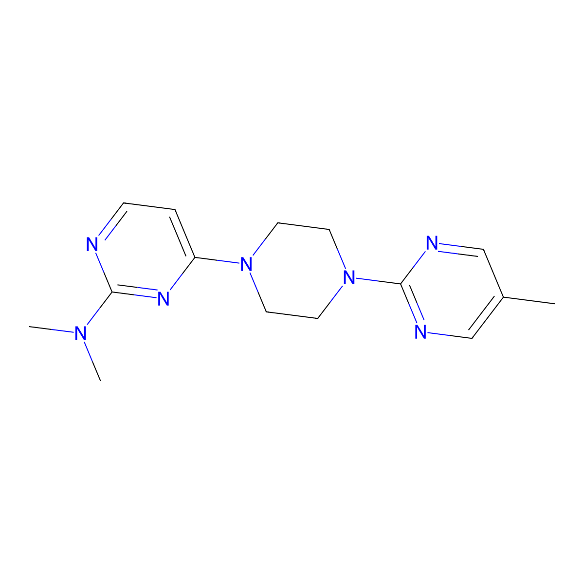 N,N-Dimethyl-4-[4-(5-methylpyrimidin-2-yl)piperazin-1-yl]pyrimidin-2-amine molecular structure, CAS 2415632-96-9