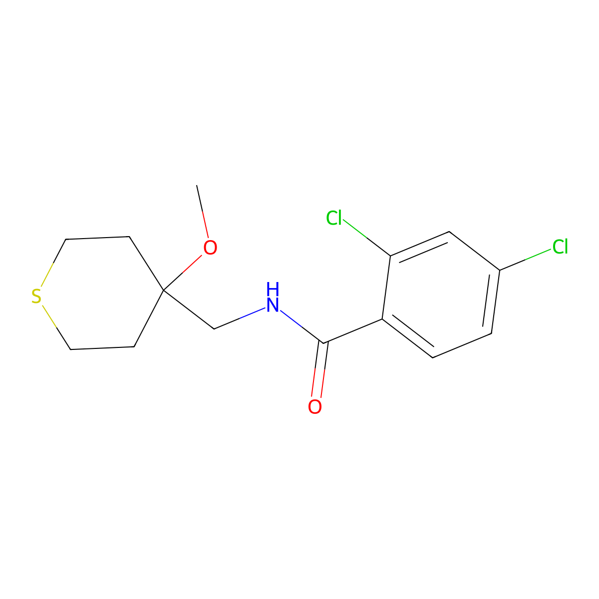 2,4-Dichloro-N-[(4-methoxythian-4-yl)methyl]benzamide molecular structure, CAS 2415632-97-0