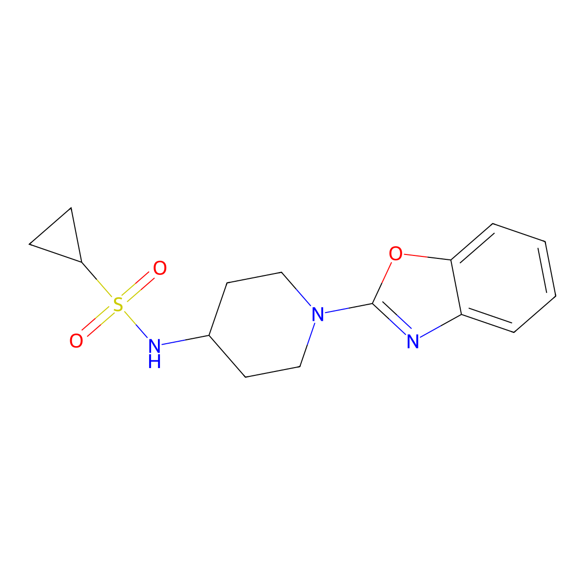 N-[1-(1,3-Benzoxazol-2-yl)piperidin-4-yl]cyclopropanesulfonamide molecular structure, CAS 2415633-00-8