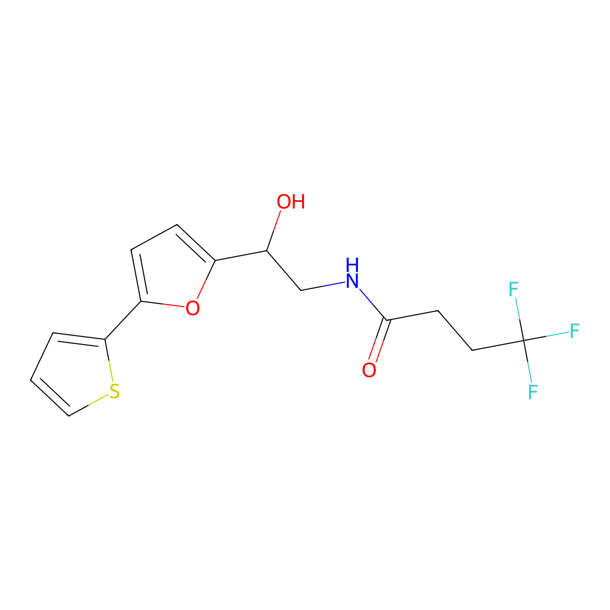 4,4,4-trifluoro-N-{2-hydroxy-2-[5-(thiophen-2-yl)furan-2-yl]ethyl}butanamide molecular structure, CAS 2415633-02-0