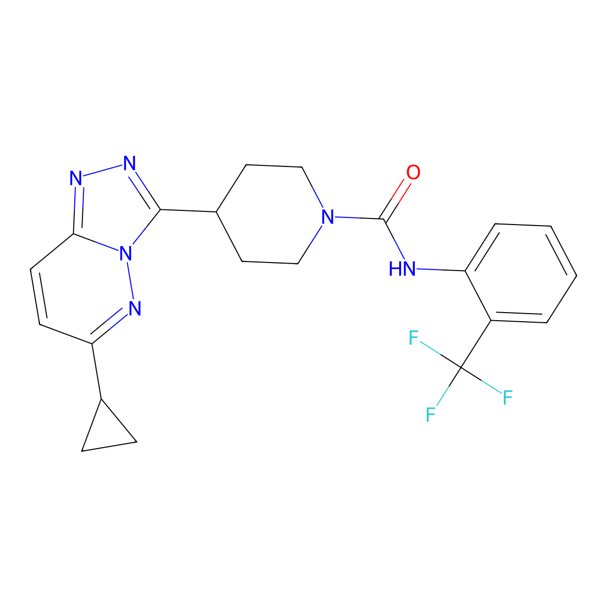 4-{6-cyclopropyl-[1,2,4]triazolo[4,3-b]pyridazin-3-yl}-N-[2-(trifluoromethyl)phenyl]piperidine-1-carboxamide molecular structure, CAS 2415633-07-5