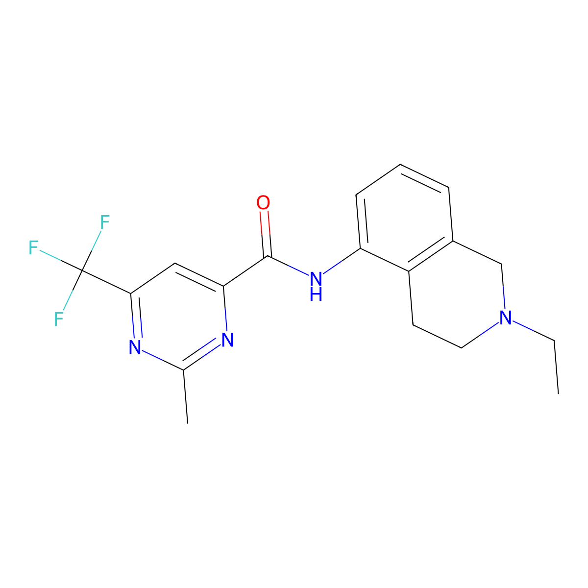 N-(2-ethyl-1,2,3,4-tetrahydroisoquinolin-5-yl)-2-methyl-6-(trifluoromethyl)pyrimidine-4-carboxamide molecular structure, CAS 2415633-09-7