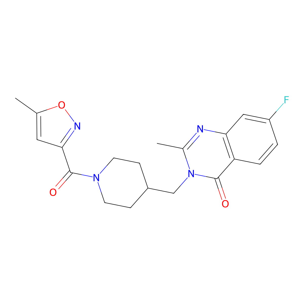 7-Fluoro-2-methyl-3-{[1-(5-methyl-1,2-oxazole-3-carbonyl)piperidin-4-yl]methyl}-3,4-dihydroquinazolin-4-one molecular structure, CAS 2415633-10-0