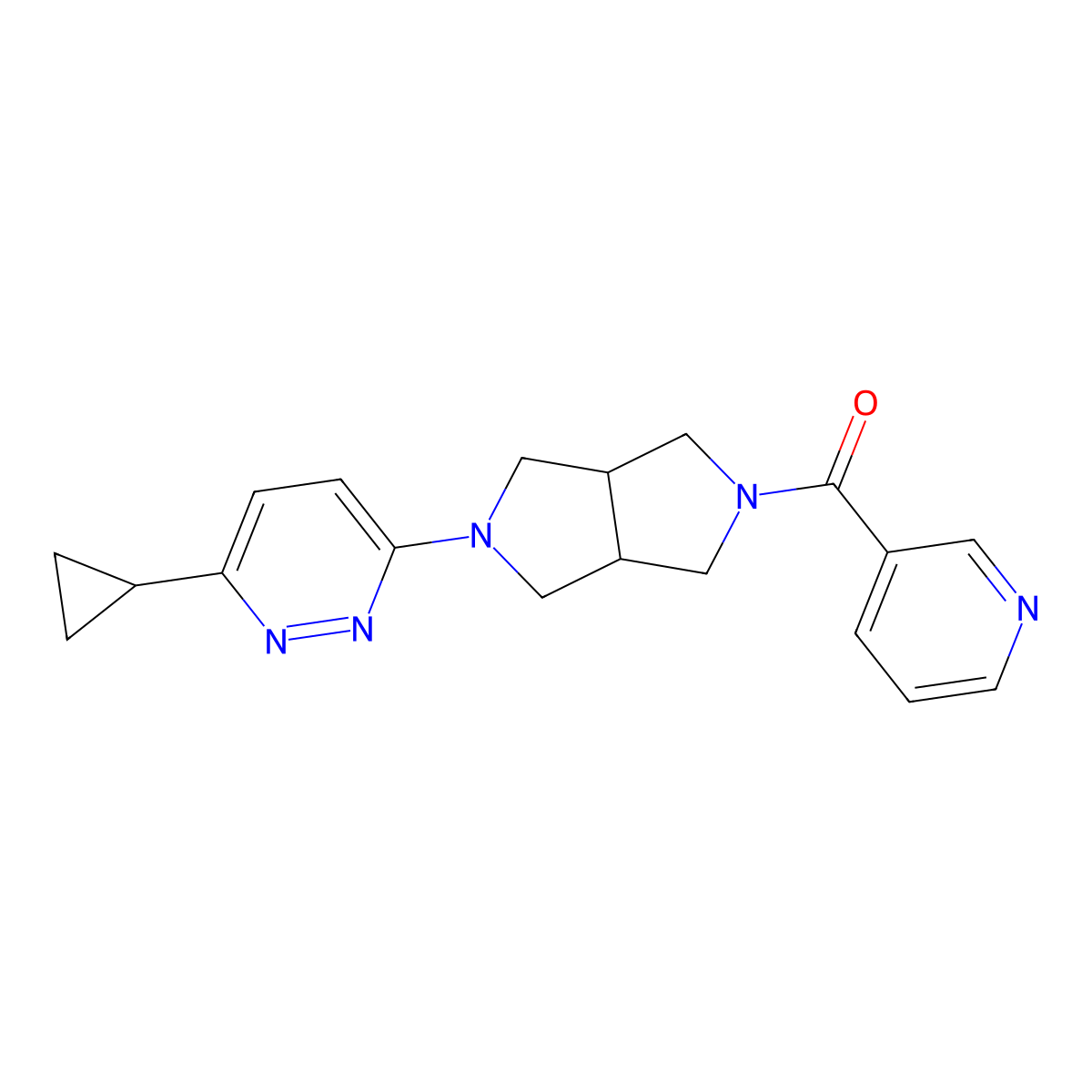 3-Cyclopropyl-6-[5-(pyridine-3-carbonyl)-octahydropyrrolo[3,4-c]pyrrol-2-yl]pyridazine molecular structure, CAS 2415633-12-2