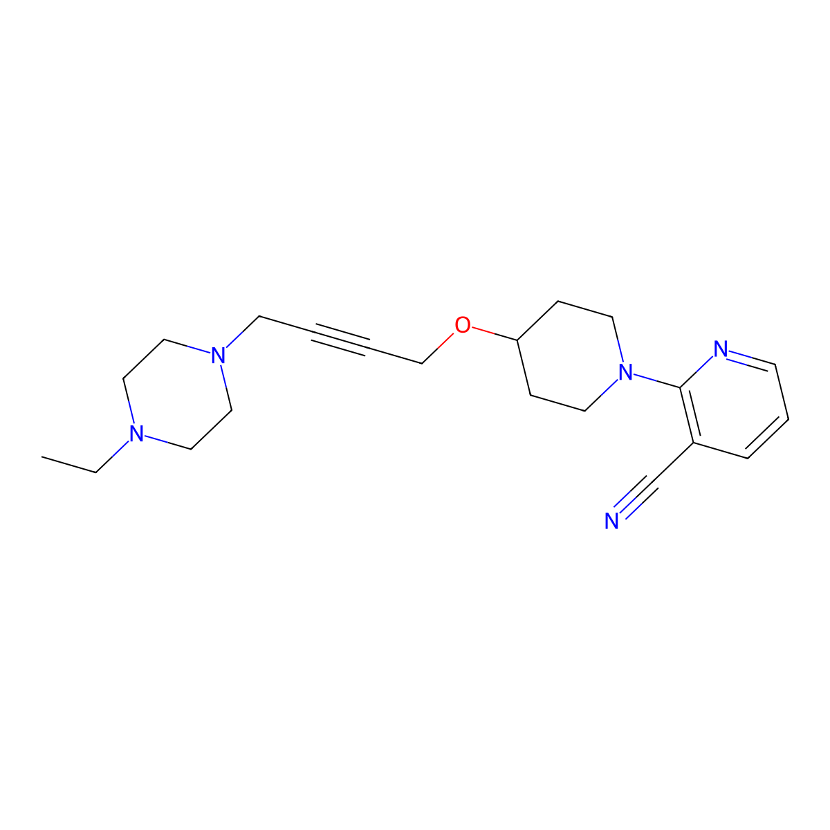 2-(4-{[4-(4-Ethylpiperazin-1-yl)but-2-yn-1-yl]oxy}piperidin-1-yl)pyridine-3-carbonitrile molecular structure, CAS 2415633-13-3
