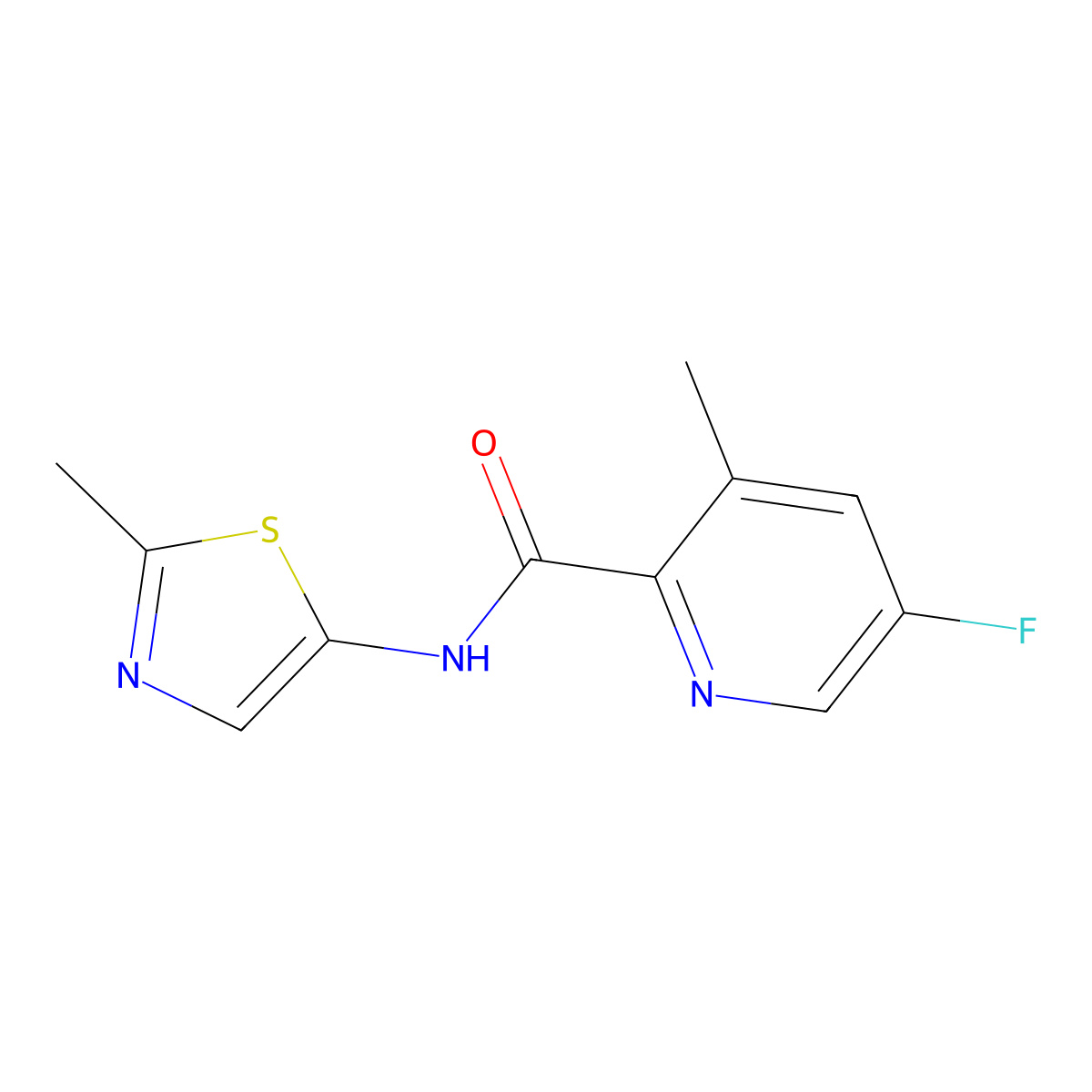 5-fluoro-3-methyl-N-(2-methyl-1,3-thiazol-5-yl)pyridine-2-carboxamide molecular structure, CAS 2415633-17-7