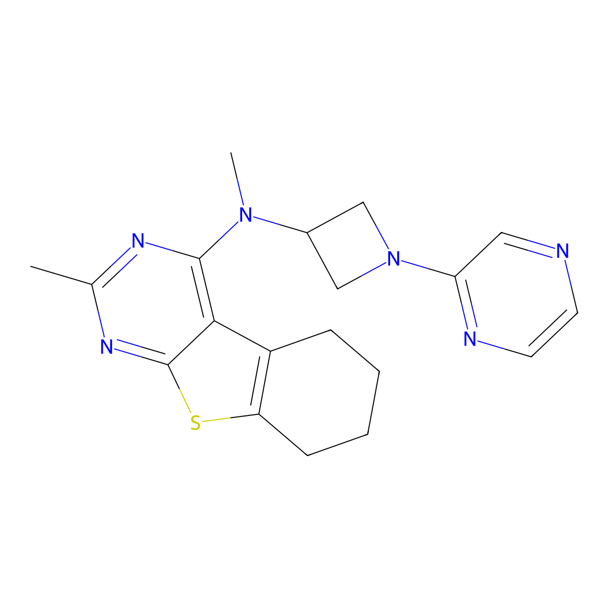N,5-dimethyl-N-[1-(pyrazin-2-yl)azetidin-3-yl]-8-thia-4,6-diazatricyclo[7.4.0.0^{2,7}]trideca-1(9),2,4,6-tetraen-3-amine molecular structure, CAS 2415633-18-8