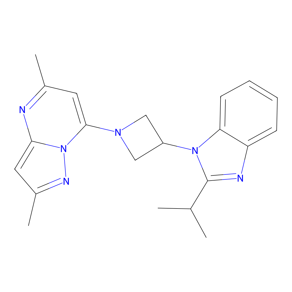 1-(1-{2,5-dimethylpyrazolo[1,5-a]pyrimidin-7-yl}azetidin-3-yl)-2-(propan-2-yl)-1H-1,3-benzodiazole molecular structure, CAS 2415633-19-9
