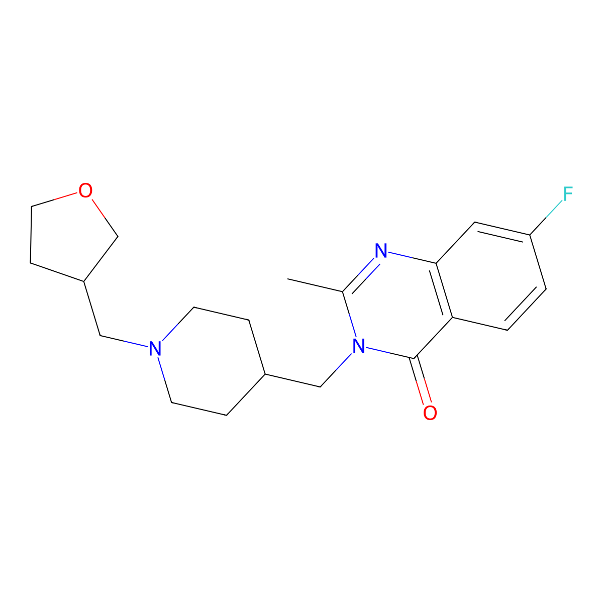 7-Fluoro-2-methyl-3-({1-[(oxolan-3-yl)methyl]piperidin-4-yl}methyl)-3,4-dihydroquinazolin-4-one molecular structure, CAS 2415633-28-0