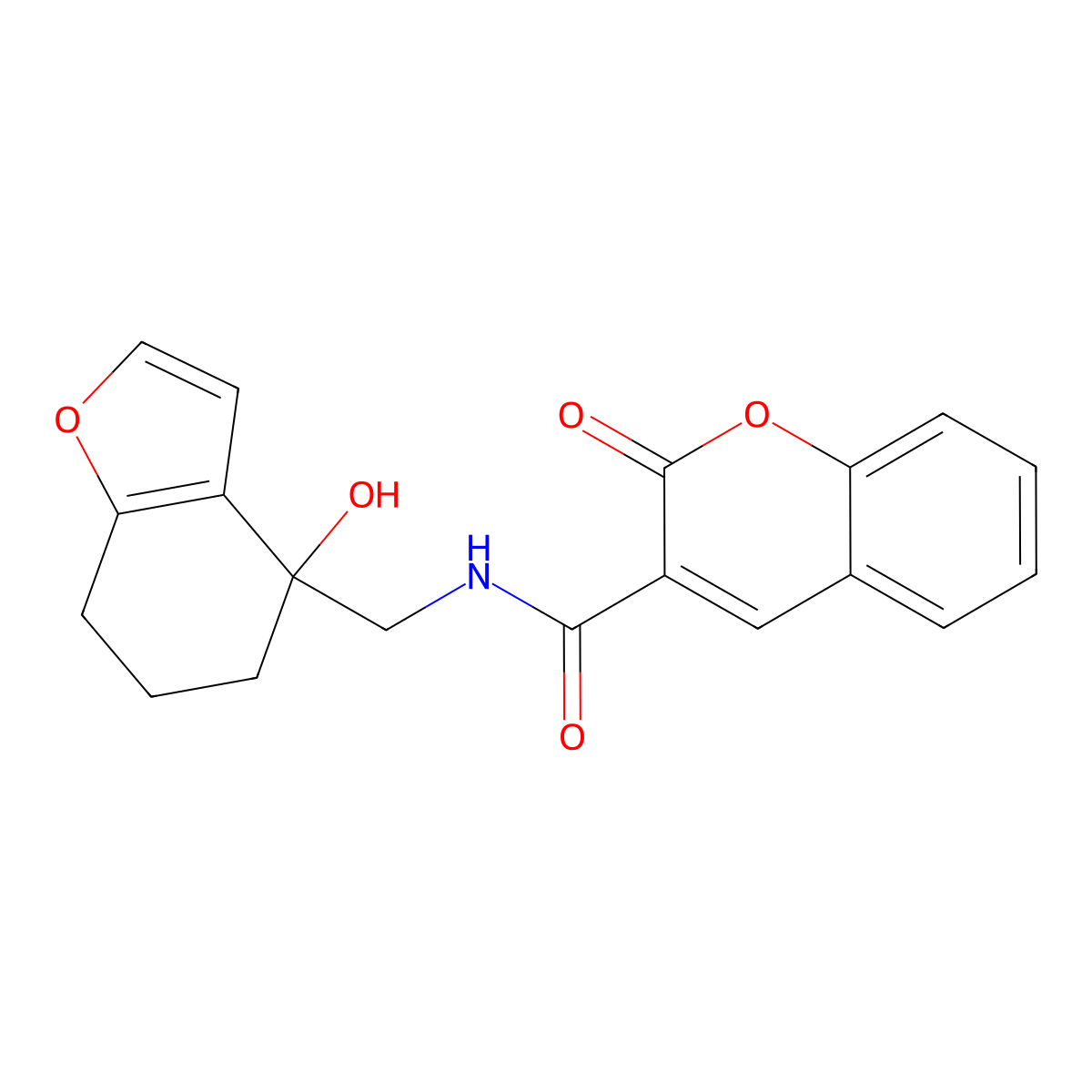 N-[(4-hydroxy-4,5,6,7-tetrahydro-1-benzofuran-4-yl)methyl]-2-oxo-2H-chromene-3-carboxamide molecular structure, CAS 2415633-29-1