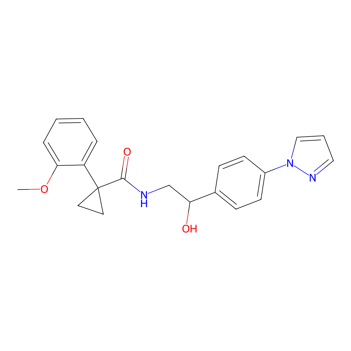 N-{2-hydroxy-2-[4-(1H-pyrazol-1-yl)phenyl]ethyl}-1-(2-methoxyphenyl)cyclopropane-1-carboxamide molecular structure, CAS 2415633-32-6
