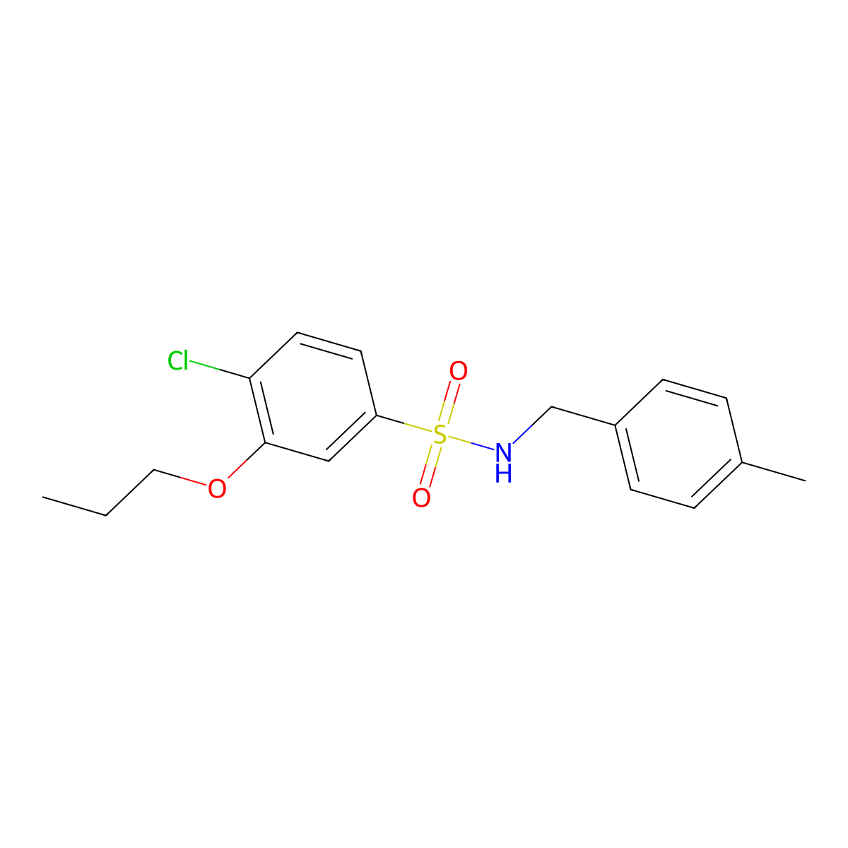 4-chloro-N-[(4-methylphenyl)methyl]-3-propoxybenzene-1-sulfonamide molecular structure, CAS 2415633-34-8