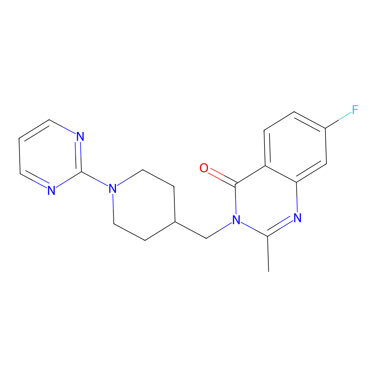 7-Fluoro-2-methyl-3-{[1-(pyrimidin-2-yl)piperidin-4-yl]methyl}-3,4-dihydroquinazolin-4-one molecular structure, CAS 2415633-36-0