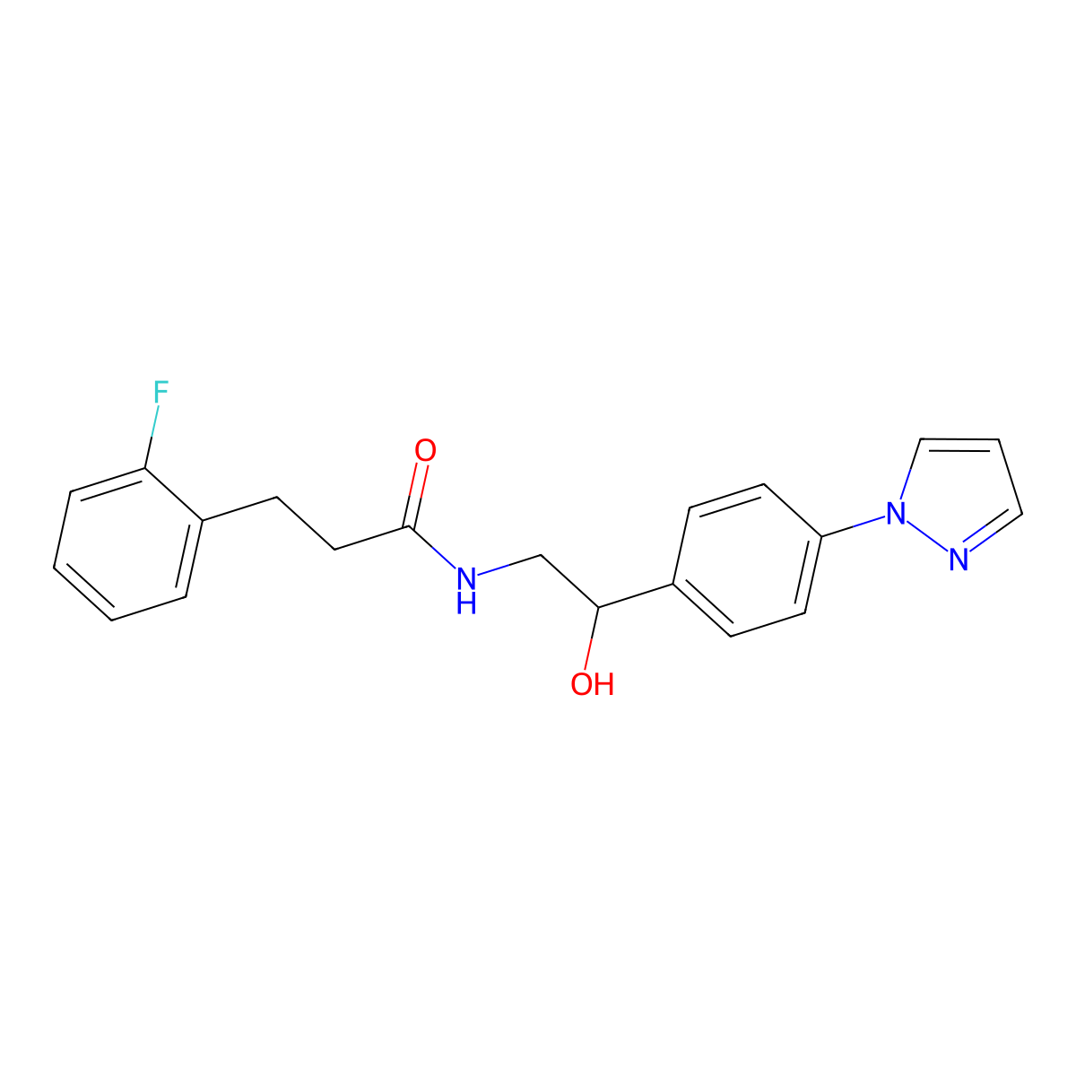 3-(2-fluorophenyl)-N-{2-hydroxy-2-[4-(1H-pyrazol-1-yl)phenyl]ethyl}propanamide molecular structure, CAS 2415633-44-0