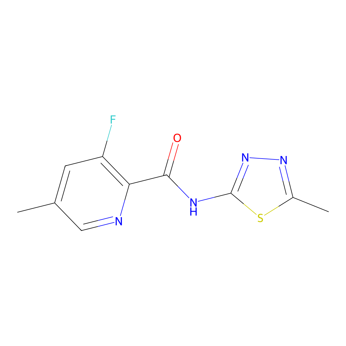 3-Fluoro-5-methyl-N-(5-methyl-1,3,4-thiadiazol-2-yl)pyridine-2-carboxamide molecular structure, CAS 2415633-45-1