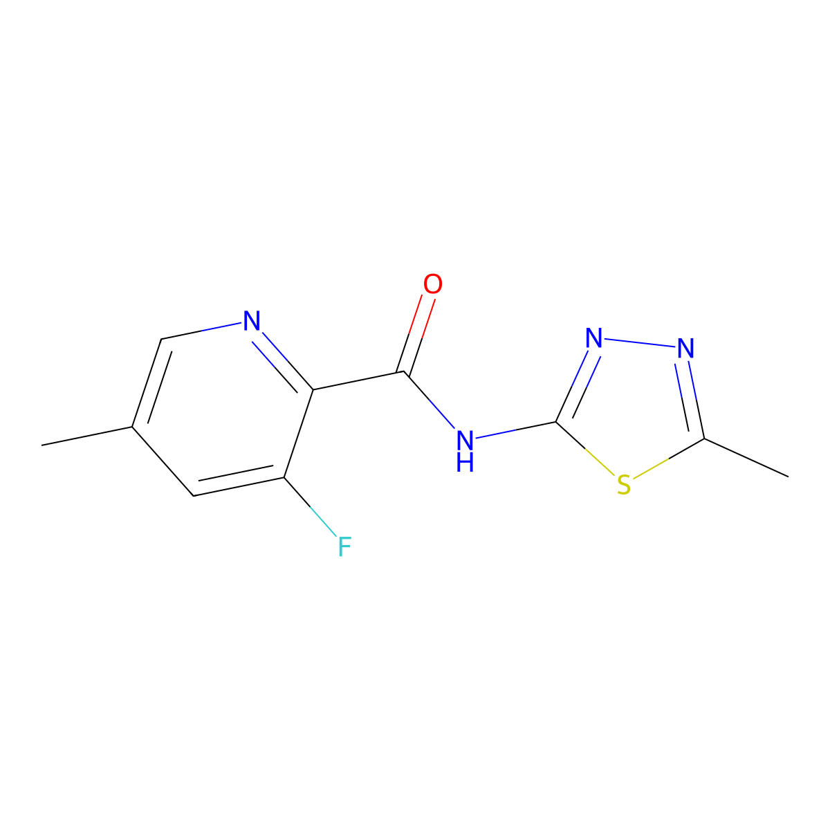 3-Fluoro-5-methyl-N-(5-methyl-1,3,4-thiadiazol-2-yl)pyridine-2-carboxamide molecular structure, CAS 2415633-45-1