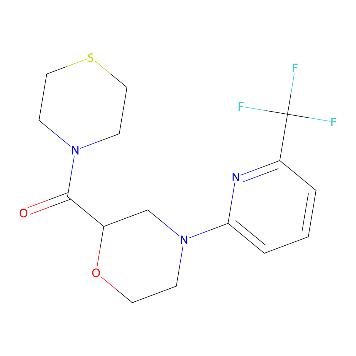 2-(Thiomorpholine-4-carbonyl)-4-[6-(trifluoromethyl)pyridin-2-yl]morpholine molecular structure, CAS 2415633-48-4
